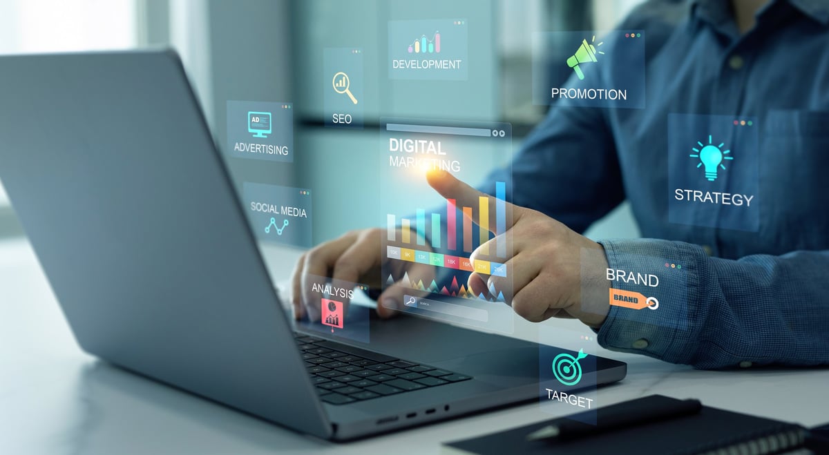 Digital Marketing development and goals strategy. Attract organic traffic for big sales. Digital marketing for promotion of products with social media, email, website and channel search engine