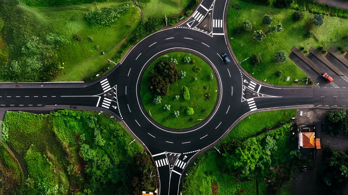A new road and roundabout on the edge of a town